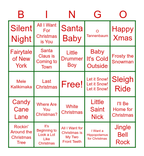 Christmas Music Bingo Card