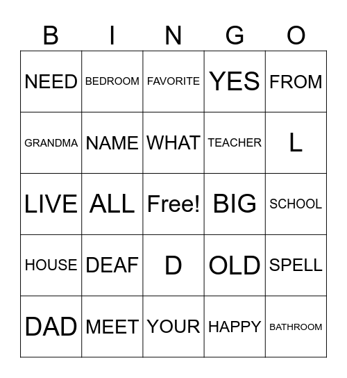 ASL Fall Semester Review Bingo Card