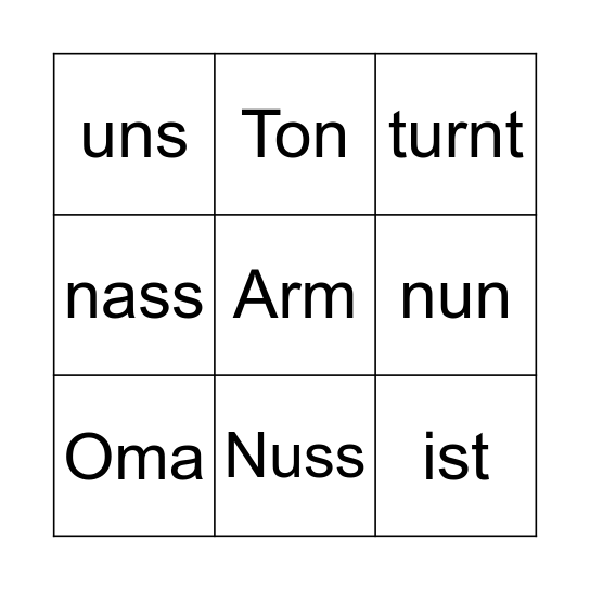 N n Bingo Card