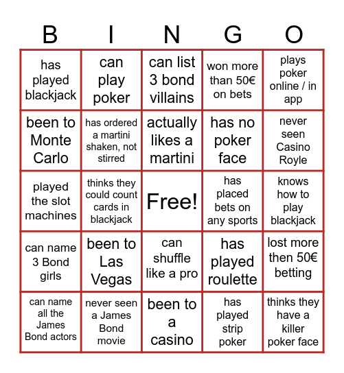 Casino Bingo Card