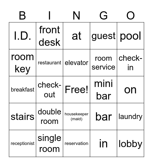 Hotel Bingo Card