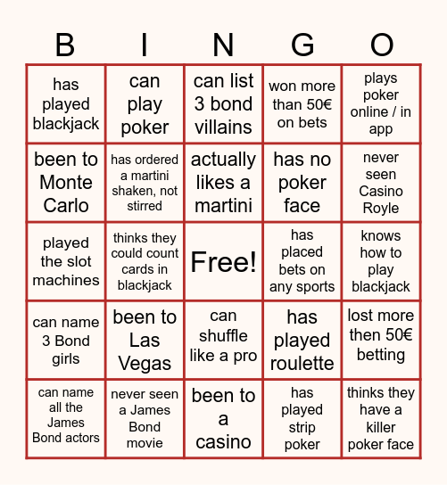 Casino Bingo Card