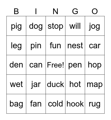 Spelling Words: Lessons 7-10 Bingo Card
