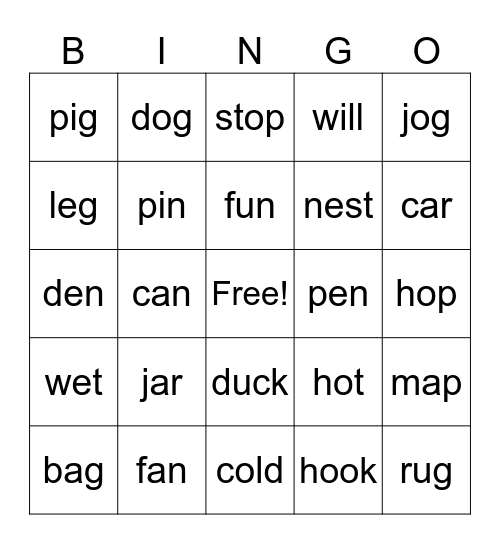 Spelling Words: Lessons 7-10 Bingo Card