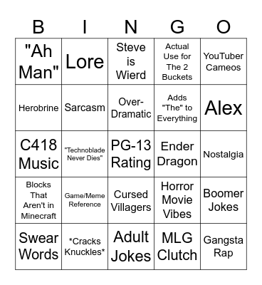 Minecraft Movie BINGO Card