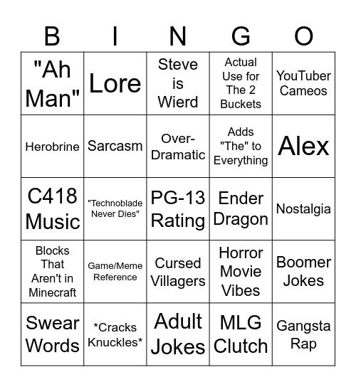 Minecraft Movie BINGO Card