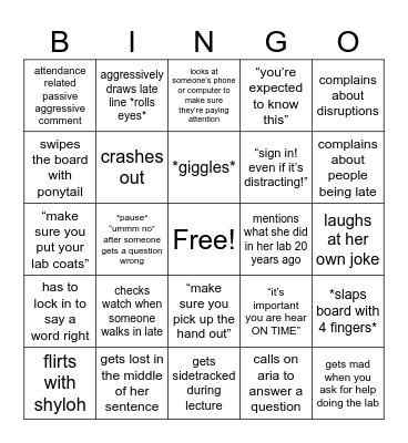 dr carr bingo Card