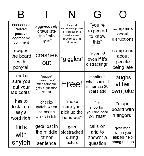 dr carr bingo Card