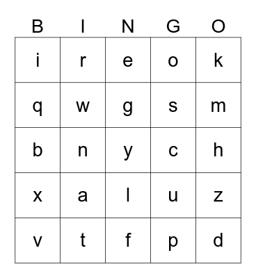 Letter sounds Bingo Card