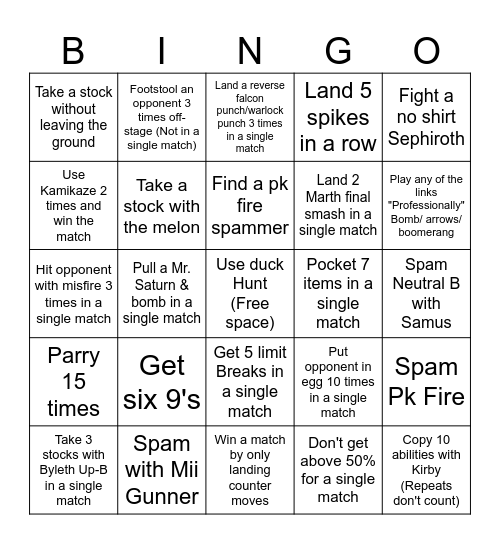 Smash Bingo Card