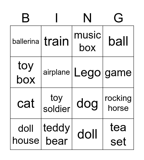 Toys Words - 3rd Grade Bingo Card