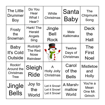 Christmas Music Bingo Card