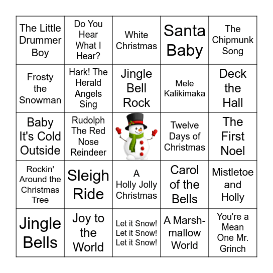Christmas Music Bingo Card