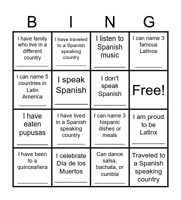 Latinx Bingo Card