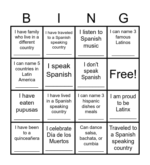 Latinx Bingo Card