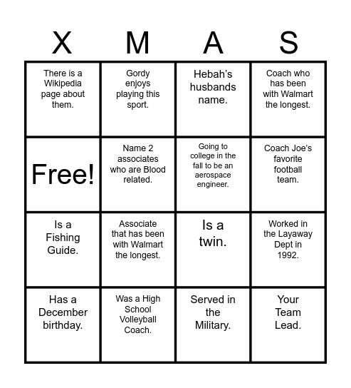 ASSOCIATE BINGO Card