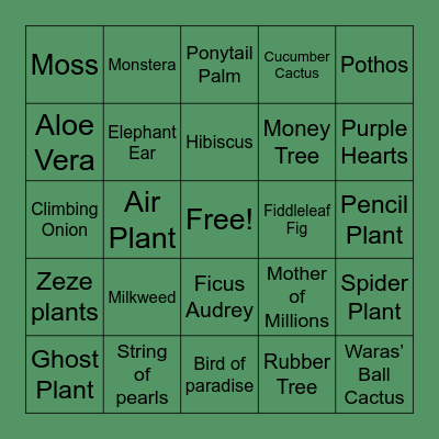 Greenhouse Bingo Card