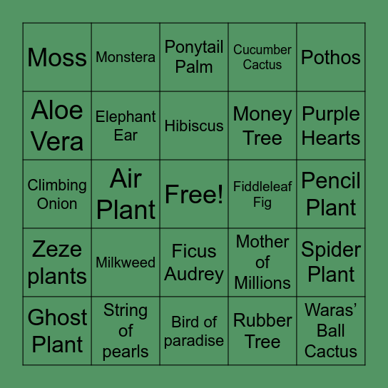 Greenhouse Bingo Card