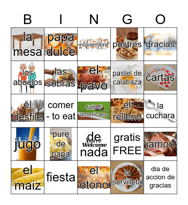 dia de accion de gracias Bingo Card