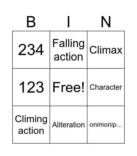 Literary Elements Bingo Card