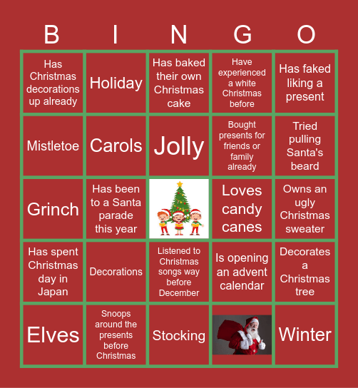 Virtual Christmas Bingo Card