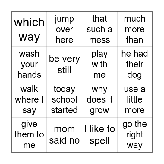 Module 4 phrases Bingo Card