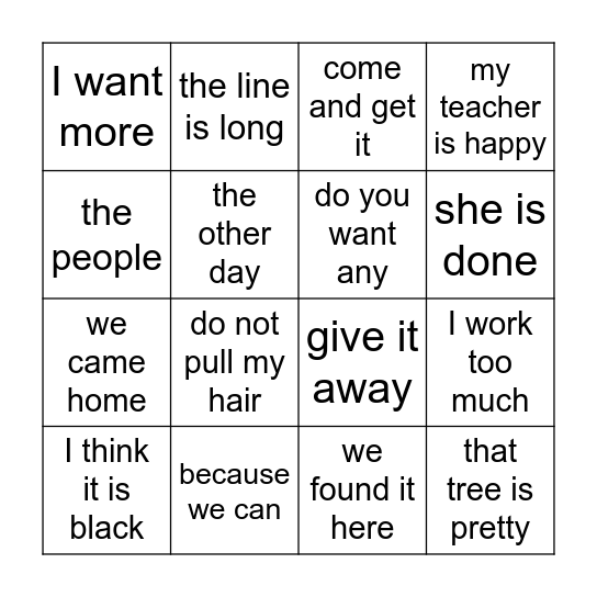 Module 5 Phrases Bingo Card