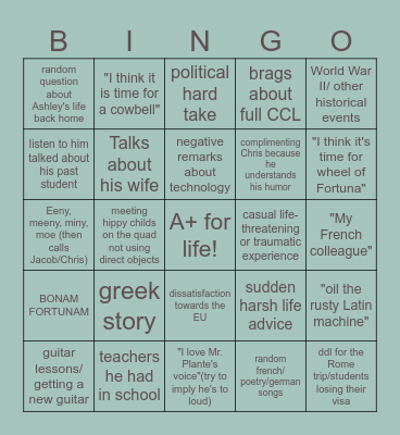Dr. Markey Bingo Card