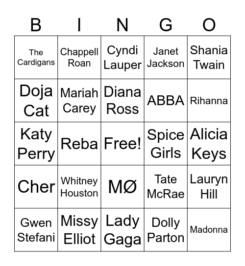 SNC Softball Christmas Party Female Icons Bingo Card