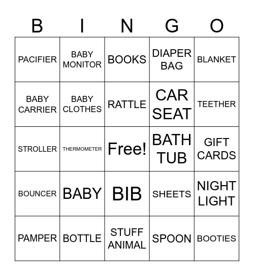 BABY SHOWER Bingo Card