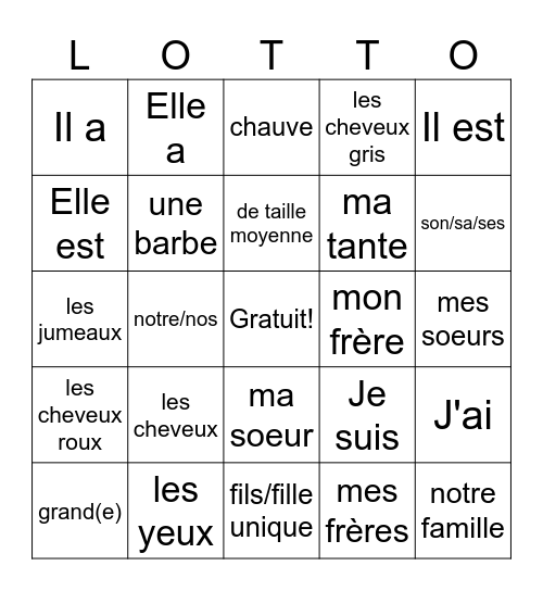 Les descriptions physiques Bingo Card