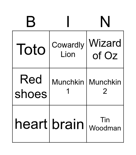 Wizard of Oz Bingo Card