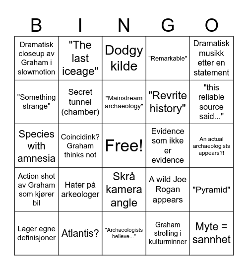 Ancient Apocalypse Hatewatch Bingo Card
