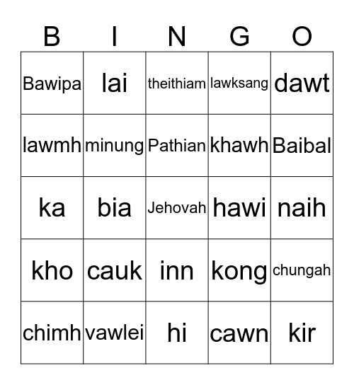 Hakha Chin Vocabulary Bingo Card