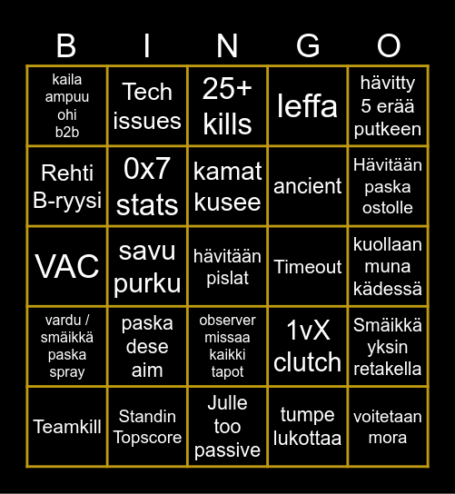 runkosarjan vika Bingo Card