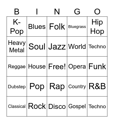 Genres Bingo Card