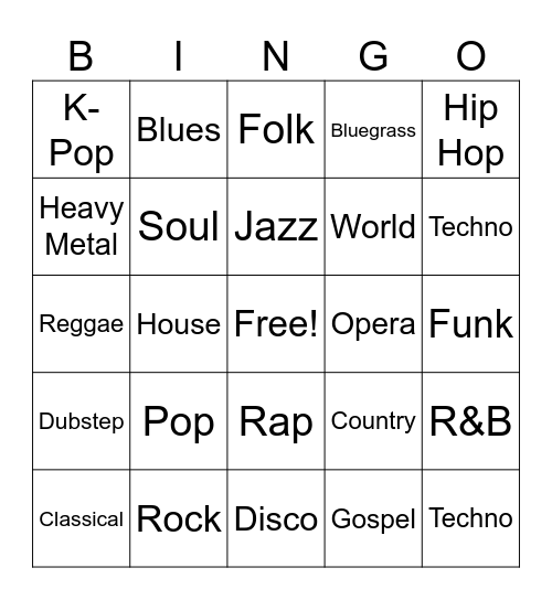 Genres Bingo Card