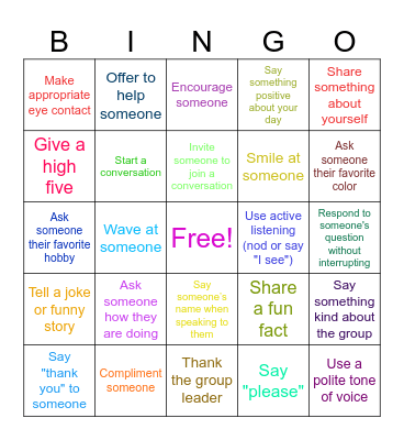 Social Skills Group Therapy Bingo! Bingo Card