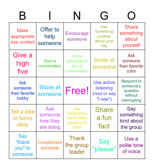 Social Skills Group Therapy Bingo! Bingo Card