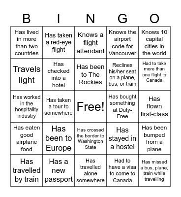 Travel Bingo Card