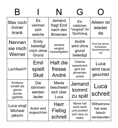 Schulbingo Card