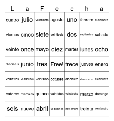 El Calendario Bingo Card