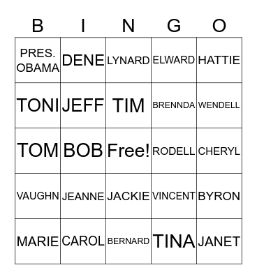 OLIVER COUSIN FAMILY REUNION Bingo Card