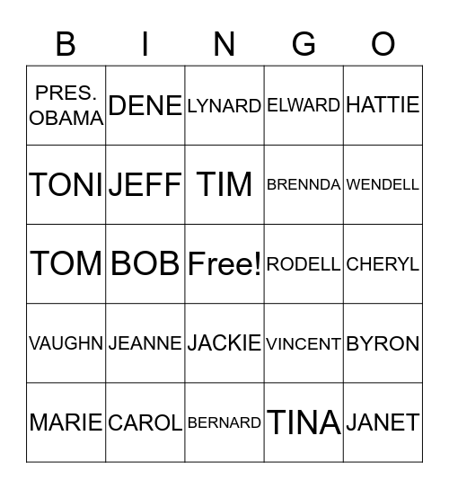 OLIVER COUSIN FAMILY REUNION Bingo Card