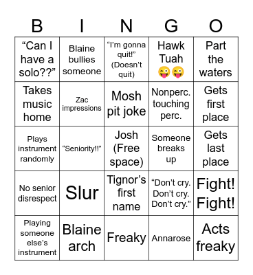 Band Kid Bingo Card