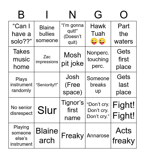 Band Kid Bingo Card