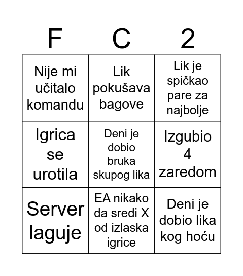 “Damir igra FC 25” bingo Card