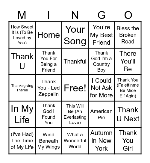 Thanksgiving Bingo Card