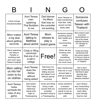 Thanksgiving 2024 Bingo Card