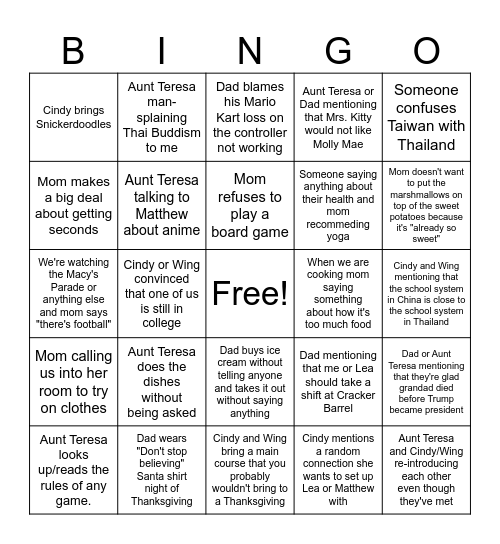 Thanksgiving 2024 Bingo Card